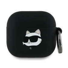Karl Lagerfeld KLA4RUNCHK AirPods 4 tok fekete/fekete szilikon Choupette Head 3D fülhallgató, fejhallgató tok