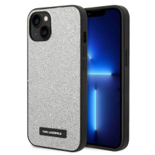 Karl Lagerfeld KLHCP14SG2ELS iPhone 14 6,1" keménytok ezüst csillámos plakett Logo tok és táska