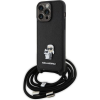 Karl Lagerfeld KLHCP15XSAKCPSK iPhone 15 Pro Max 6.7" Keménytok Fekete Crossbody Saffiano Metal Pin Karl & Choupette (KF001758)