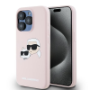 Karl Lagerfeld KLHMP15LSKCHPPLP Silicone Karl &amp; Choupette MagSafe kompatibilis keménytok iPhone 15 Pro - rózsaszín