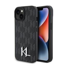 Karl Lagerfeld Leather Monogram Hot Stamp Metal Apple iPhone 15 hátlap tok, fekete tok és táska