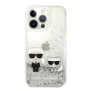 Karl Lagerfeld Liquid Glitter Karl and Choupette hátlap tok Apple iPhone 13 Pro, ezüst