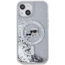 Karl Lagerfeld Liquid Glitter Karl and Choupette Heads iPhone 15 MagSafe átlátszó tok tok és táska