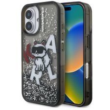 Karl Lagerfeld Liquid Glitter Scattered Choupette iPhone 16 hátlap tok, fekete tok és táska