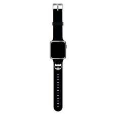 Karl Lagerfeld óraszíj KLAWLSLCK Apple Watch 42/44/45/49mm fekete szíj szilikon Choupette fejek okosóra kellék