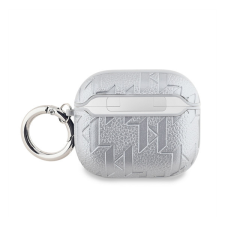 Karl Lagerfeld PU Embossed Karl and Choupette Heads Apple AirPods 3 tok, ezüst fülhallgató, fejhallgató tok