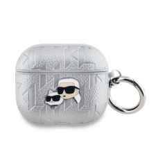 Karl Lagerfeld PU Embossed Karl and Choupette Heads tok AirPods 3 készülékhez ezüst fülhallgató, fejhallgató tok