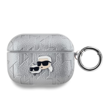 Karl Lagerfeld PU Embossed Karl and Choupette Heads tok AirPods Pro készülékhez ezüst fülhallgató, fejhallgató tok