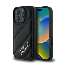 Karl Lagerfeld Quilted Signature Apple iPhone 16 Pro hátlap tok, fekete KLHCP16LPQDSMGK tok és táska