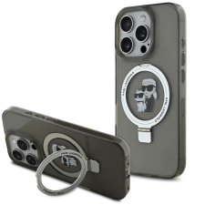 Karl Lagerfeld Ringstand Karl and Choupette iPhone 15 Pro MagSafe tok kitámasztóval, fekete tok és táska
