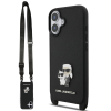 Karl Lagerfeld Saffiano Crossbody Strap Metal Karl and Choupette Apple iPhone 17 hátlap tok pánttal, fekete