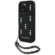 Karl Lagerfeld Saffiano Crystals iPhone 16 Pro Max hátlap tok karlánccal, fekete tok és táska