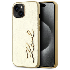 Karl Lagerfeld Wrinkled Signature Logo iPhone 15 aranyszín PU tok (KLHCP15SPFMFBKMD) tok és táska