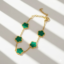 KÁRPÁTHY ékszer Clover karkötő - zöld, aranyozott karkötő