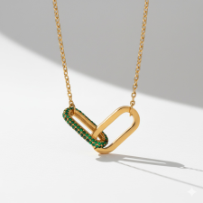 KÁRPÁTHY ékszer Loop aranyozott nyaklánc, zöld nyaklánc