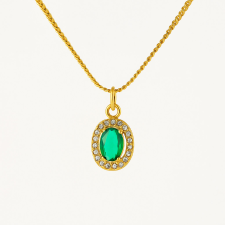 KÁRPÁTHY ékszer QUEEN ovális nyaklánc - zöld aranyozott nyaklánc