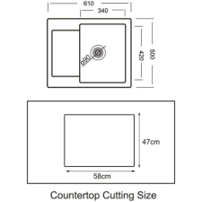  KATA gránit mosogató, szürke (61 x 50 cm) mosogatótálca