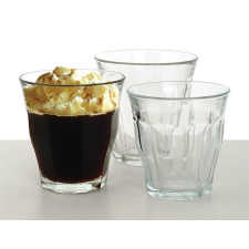Kávéspohár, 16 cl, üveg, "Retro" tányér és evőeszköz