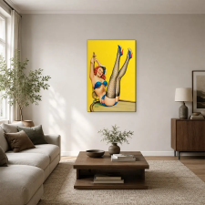  Kék bikinis pin-up lány pöttyös harisnyával vászonkép dekoráció