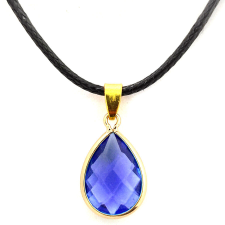  Kék kristály csepp medál bőr lánccal nyaklánc