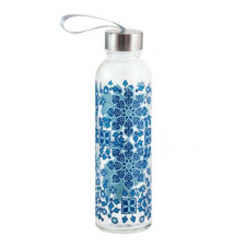 Kék mintás üveg kulacs csuklópánttal - 500 ml termosz