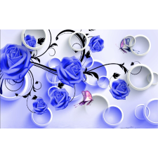  Kék rózsák és körök tapéta, 300 x 250 cm tapéta, díszléc és más dekoráció