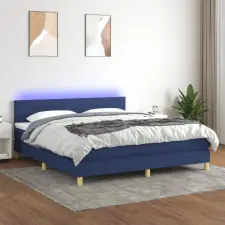  kék szövet rugós és LED-es ágy matraccal 160x200 cm ágy és ágykellék