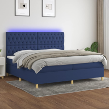kék szövet rugós és LED-es ágy matraccal 200 x 200 cm ágy és ágykellék