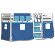  kék tömör fenyőfa emeletes ágy függönyökkel 90 x 190 cm ágy és ágykellék