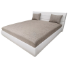  Kendra franciaágy led világítással és párnával Fehér textilbőr - sötét bézs szövet, 180x200 cm, Élkeretes, extra rugós