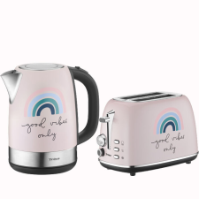  Kenyérpirító készlet elektromos vízforralóval limitált kiadás Trisa Good Vibes, rózsaszín vízforraló és teáskanna