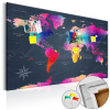 Kép parafán - Colourful Crystals [Cork Map] Parafa világtérkép - vászonkép 90x60