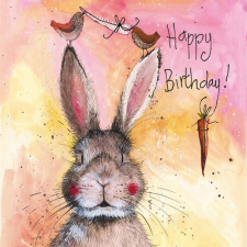 Képeslap Alex Clark borítékkal, 14x14 cm, nyuszi madárral HBD képeslap