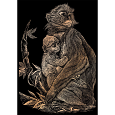  Képkarcoló készlet karctűvel - 20x25 cm - Réz - Majmok kreatív és készségfejlesztő