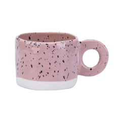 Kerámia bögre, rózsaszín pöttyökkel, kerek füllel, 275 ml, modern mázas dizájn, CUP29 bögrék, csészék