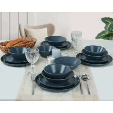  Kerámia étkészlet 16db kék tányér és evőeszköz