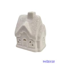  Kerámia fehér téli házikó - Csillámos tetejű A dekorációs kellék