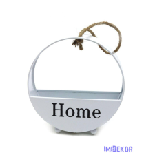  Kerek fém tartó Home felirattal 20cm - Fehér dekorációs kellék