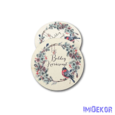  Kerek karácsonyi 13cm - Boldog Karácsonyt madaras dekorációs kellék