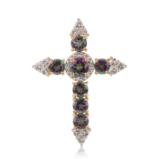  Kereszt Arannyal Bevont Ezüst Medál Misztikus Topázzal és Fehér Topázzal, ROS790 medál