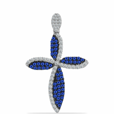  Kereszt Ezüst Medál Ausztrál Kék Zafírral és Fehér Topázzal, Y61047 medál
