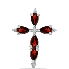  Kereszt Ezüst Medál Barton Gránáttal és Fehér Topázzal, Y61013 medál