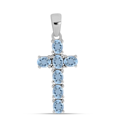  Kereszt Ezüst Nyaklánc Embu Megyei Aquamarinnal, Y61274 medál