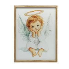 KERET FALI PLAKÁT ANGEL'S CARE 30x40 CM FEHÉR FA grafika, keretezett kép