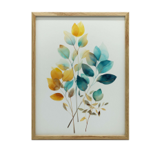 KERET FALI PLAKÁT ARANY LEVELEK Akvarell 30x40 CM grafika, keretezett kép