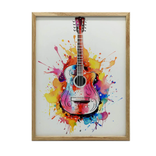  KERET FALI PLAKÁT GITÁR SZIVÁRVÁNY SZÍNEK NAGY 50x70 CM grafika, keretezett kép