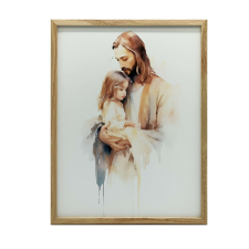 KERET FALI PLAKÁT JÉZUS, KEZDŐ BABA ARANY 70X100 CM grafika, keretezett kép