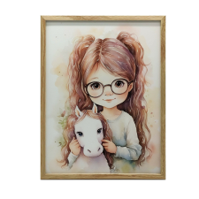 KERET FALI PLAKÁT LÁNY LÓVAL 70X100 CM ALUMÍNIUM grafika, keretezett kép