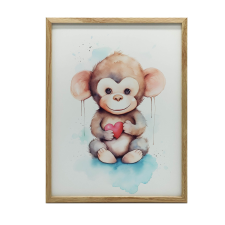KERET FALI PLAKÁT MAJOM SZÍVES GYERMEKEKNEK 50x70 CM grafika, keretezett kép
