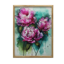 KERET FALI PLAKÁT RÓZSASZÍN BEÓNÁK ZÖLD ALAPON 30x40 CM grafika, keretezett kép